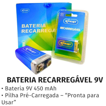 BATERIA 9V RECARREGAVEL 450 MAH KNUP KP-BT9V