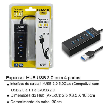 ADAPTADOR HUB USB A 3.0 EXTENSOR 4 PORTAS USB A BMAX BM-8621