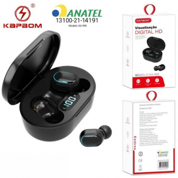 FONE DE OUVIDO IN EAR SEM FIO BLUETOOTH TWS BT 5.1 CARREGA V8 KAPBOM KA 999