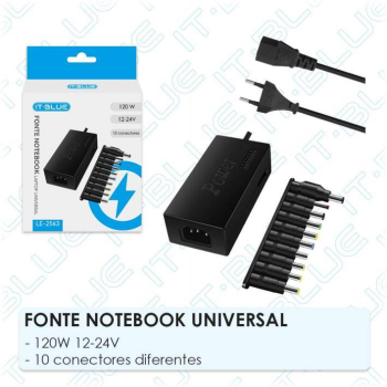 CARREGADOR FONTE UNIVERSAL NOTEBOOK 120W 12V A 24V 5A IT BLUE LE 2563