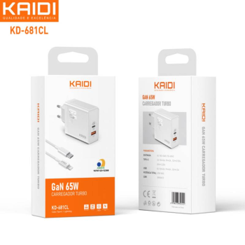 CARREGADOR IPHONE 5 ATE 14 5V 9V 12V PD GaN USB A USB C 65W KAIDI KD-681CL