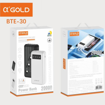 POWER BANK PORTATIL 20000 MAH 3 CABOS V8 USB C LIGHTINING AGOLD BTE 30