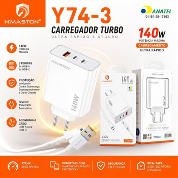 CARREGADOR TIPO C 5V 9V 12V PD USB A USB C 140W HMASTON Y74-3