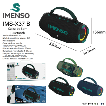 CAIXA DE SOM BLUETOOTH 60W BT 5.3 LED IMENSO IMS X37B