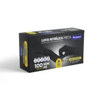 LUVA CX (NITRILICA) (BOMPACK) PRETA 100 UNID