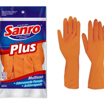 Luva De Látex Natural Laranja Sanro Plus Limpeza - M