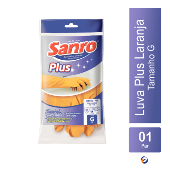 Luva De Látex Natural Laranja Sanro Plus Limpeza - G