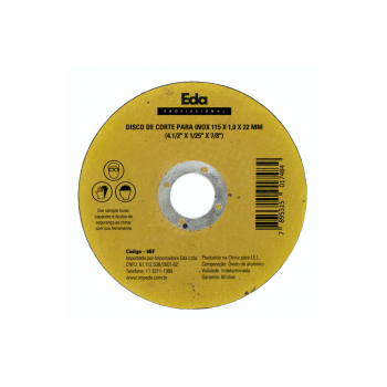 DISCO DE CORTE INOX 115 x 1,0 x 22 mm - EDA (0BF)