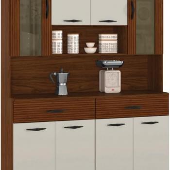 Kit Cozinha Ambiente Golden 8 Portas Nogueira Off White Ripado - Kits Paraná
