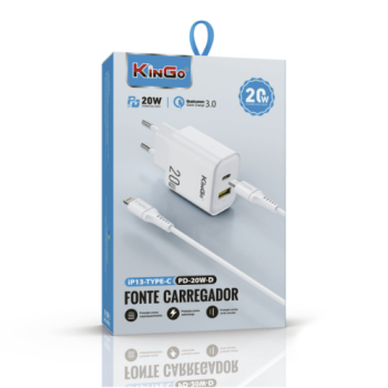 FONTE PARA CELULAR IPHONE LIGHTNING KINGO 3A 20W TURBO