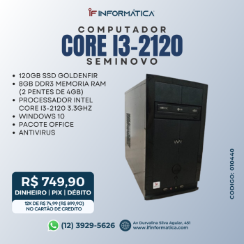 MICROCOMPUTADOR SEMINOVO INTEL CORE I3 2120 3.3GHZ/8GB DDR3/SSD 120GB GOLDENFIR/200W/WINDOWS 10