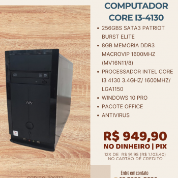 MICROCOMPUTADOR INTEL CORE I3 4130 3.4GHZ/8GB DDR3/256GB SSD