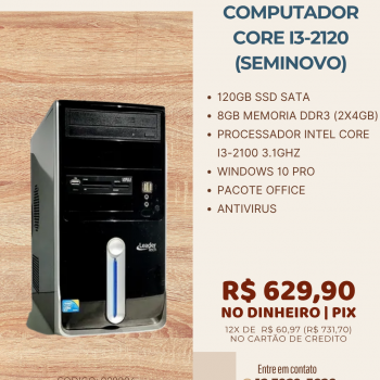 MICROCOMPUTADOR SEMINOVO INTEL CORE I3 2100 3.1GHZ/8GB DDR3/120GB SSD/ WINDOWS 10 PRO