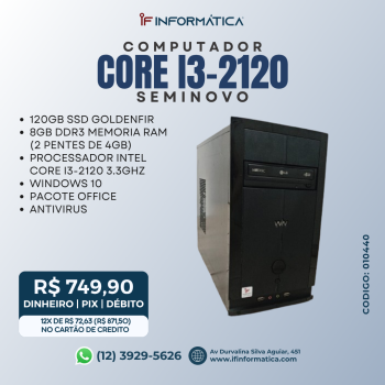 MICROCOMPUTADOR SEMINOVO INTEL CORE I3 2120 3.3GHZ/8GB DDR3/SSD 120GB GOLDENFIR/200W/WINDOWS 10