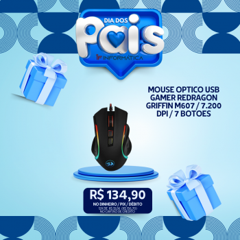 MOUSE OPTICO USB GAMER REDRAGON GRIFFIN M607 / 7.200 DPI / 7 BOTOES