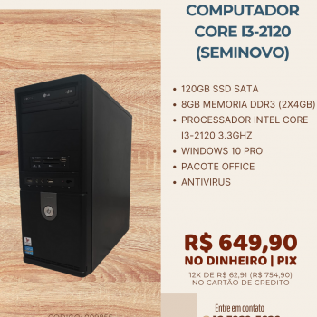 MICROCOMPUTADOR SEMINOVO INTEL CORE I3 2120 3.3GHZ/8GB DDR3/120GB SSD
