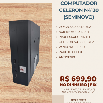 MICROCOMPUTADOR SEMINOVO INTEL CELERON N4120 1.1GHZ/8GB DDR4/SSD 256GB M.2/WIN 11 PRO