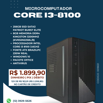 MICROCOMPUTADOR INTEL CORE I3 8100 3.6GHZ/8GB DDR4 3200MHZ/256GB SSD SATA/230W