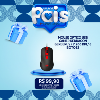 MOUSE OPTICO USB GAMER REDRAGON GERBERUS / 7.200 DPI / 6 BOTOES