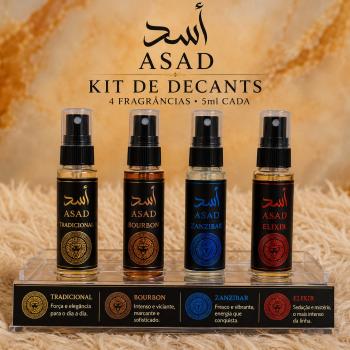 KIT 4 DECANT DE 5ML LINHA ASAD ( Asad tradicional, Elixir, Bourbon e zanzibar)
