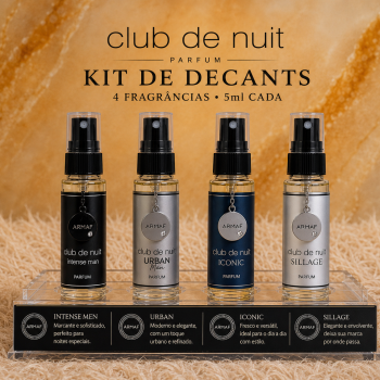 KIT 4 DECANT DE 5ML LINHA CLUB DE NUIT ( Club de nuit tradicional, Urban man Elixir, Sillage e iconic)