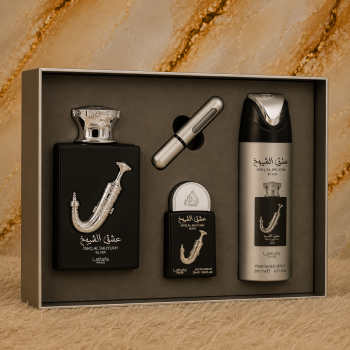 KIT LATTAFA PRIDE ISHQ AL SHUYUKH SILVER GIFT SET - 3 EM 1 - EAU DE PARFUM - UNISSEX - 100ML