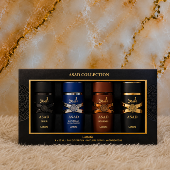 KIT LATTAFA ASAD COLLECTION 4 FRASCOS 25ML ( ASAD + ASAD BOURBON + ASAD ZANZIBAR LIMITED EDITION + ASAD ELIXIR)