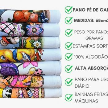 PANO DE PRATO PE DE GALINHA ESTAMPAS SORTIDAS