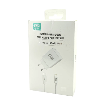 Kit Carregador USB-C + Cabo Lightning 30W - FAM - FKT-M305
