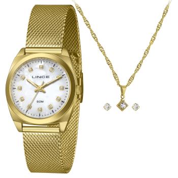 Kit Relogio Feminino Analogico Dourado LRGH276L34