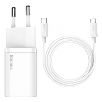 Carregador Rápido Usb-c Baseus Qc Pd 3.0 25w + Cabo Usb-c 1m Cor Branco kit