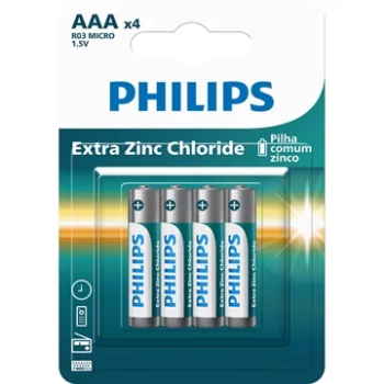 Conjunto Pilha Philips Comum Zinco Palito AAA R03L4B/59 - Embalagem com 4 Unidades