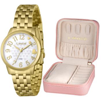 Relógio Feminino Dourado + Porta Joias Analógico LRGM044L38
