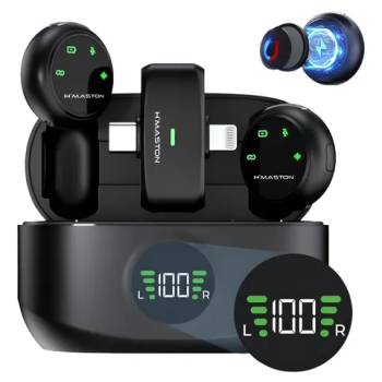 Microfone Lapela Profissional Duplo Tipo-c E Ios Magnético Preto