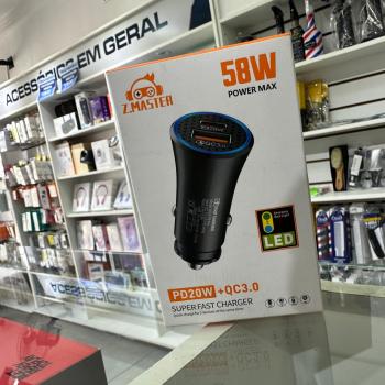 Fonte Veicular Tipo C + USB 58W ZMASTER PD-1