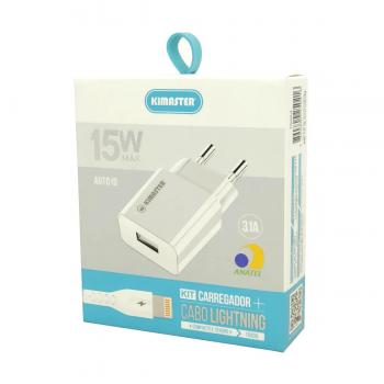 Kit Carregador Tomada Kimaster T502UL 3.1A 15W para Iphone Branco