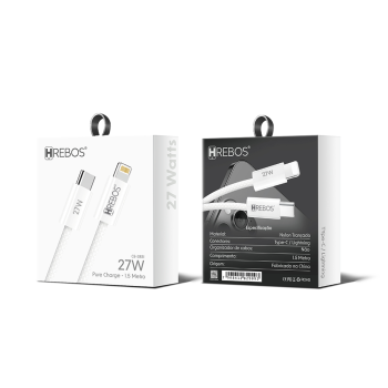 Cabo Rápido Tipo C Lightning 1,5 Metros 60w Turbo Nylon HREBOS CB-385i IPHONE 27W