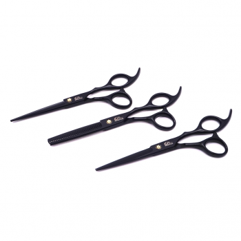 Tesoura Umi Profissional Cor Preto de 6 Polegadas Fio Navalha, Laser e Desbaste para Corte de Cabelo