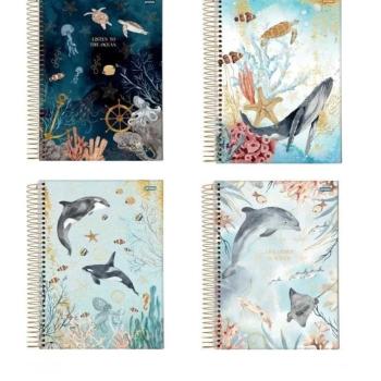 CADERNO ESPIRAL UNIV CD 10X1 160FLS - SEA LIFE