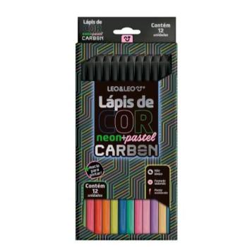 LÁPIS DE COR CARBON 12 CORES NEON+PASTELREDONDO