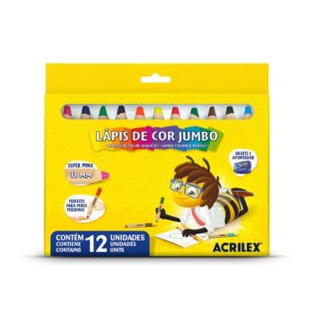 LÁPIS DE COR JUMBO 12 CORES - ACRILEX