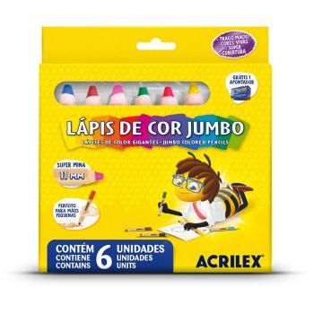 LÁPIS DE COR JUMBO 6 CORES - ACRILEX