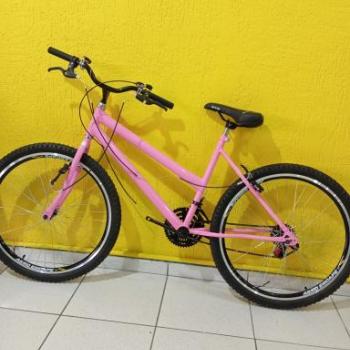 BICICLETA AÇO ARO 26 FEMININA COM MARCHA ROSA