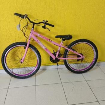 BICICLETA AÇO ARO 24 REBAIXADA COM MARCHA ROSA BEBE