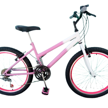 BICICLETA AÇO ARO 24 FEMININA COM MARCHA ROSA E BRANCO