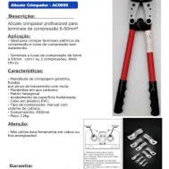 ALICATE CRIMPADOR, EM ACO, 6,0-50MM, TERMINAIS E LUVAS DE COMPRESSAO, COR VERMELHO,