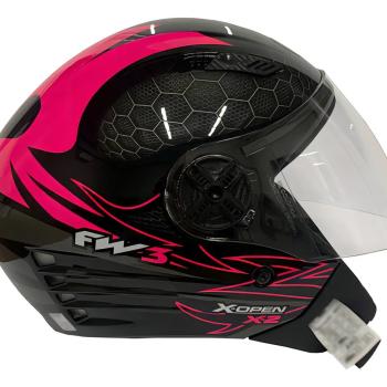 FW3 - CAP X-OPEN X2 PRETO BRILHANTE C/ROSA  N60