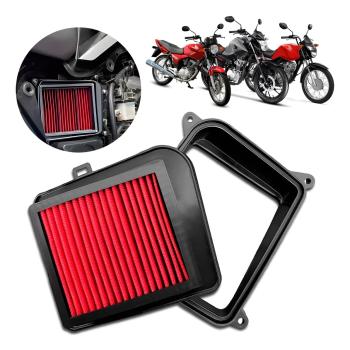 PLASMOTO - FILTRO AR LAVAVEL + MOLDURA - FAN 125 2014/18 - START/FAN/TITAN 150/160 2014/24 - PRETO C/VERM