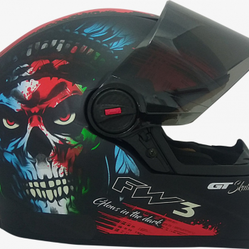 FW3 - CAP GT SKULL CAVEIRA PRETO BRILHANTE - BRILHA NO ESCURO N60