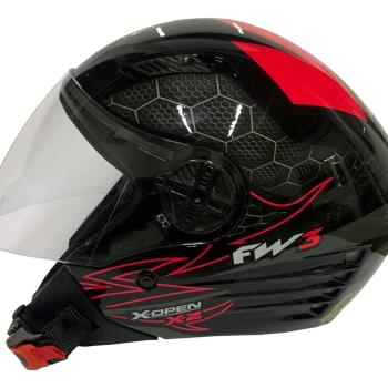 FW3 - CAP X-OPEN X2 PRETO BRILHANTE VERMELHO N60